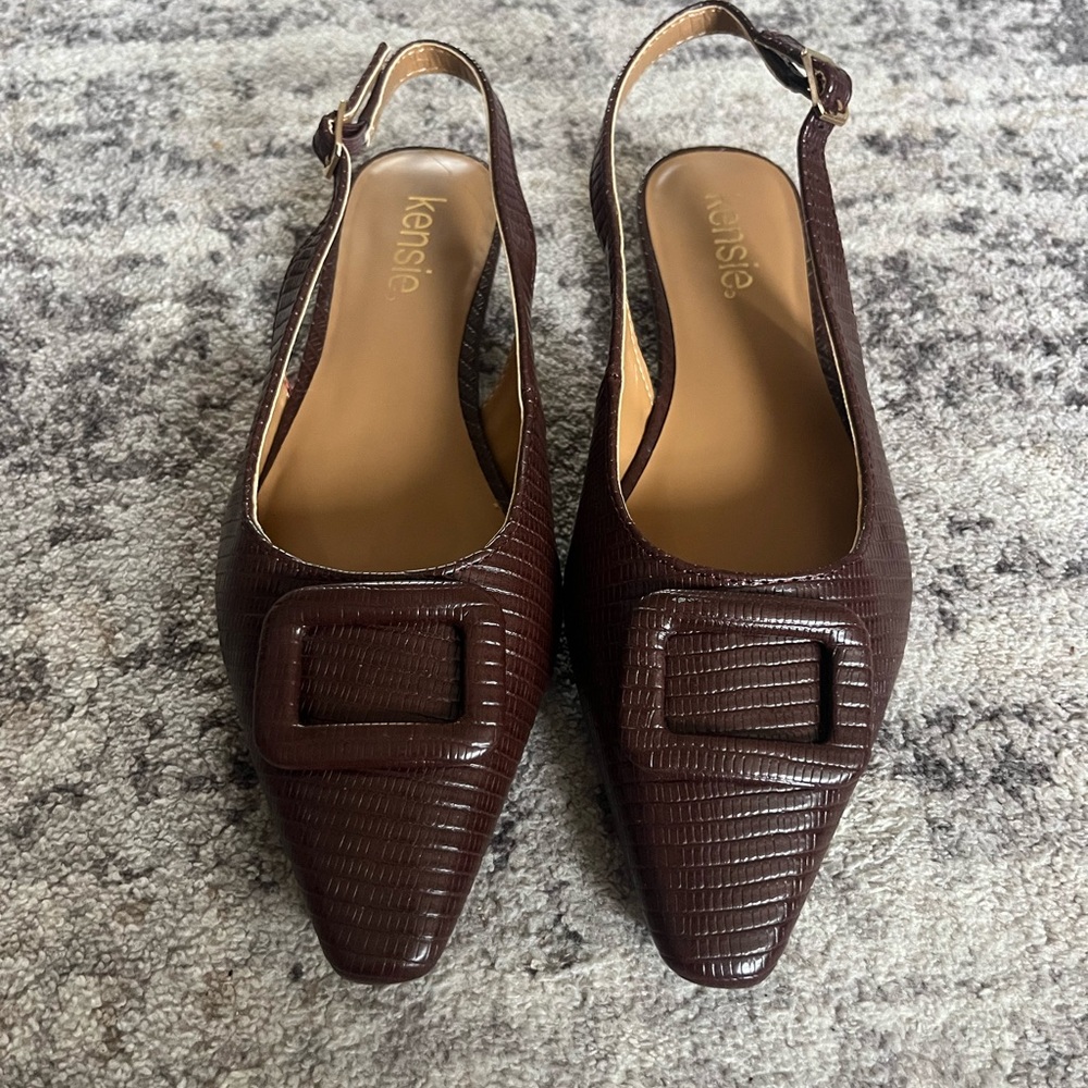 Kensie Dark Brown Textured Slingback Heels